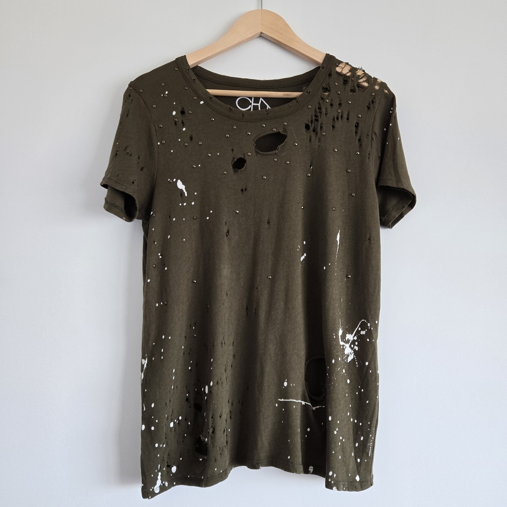 CHASER Woman Distressed Tee with Unique Details Size M